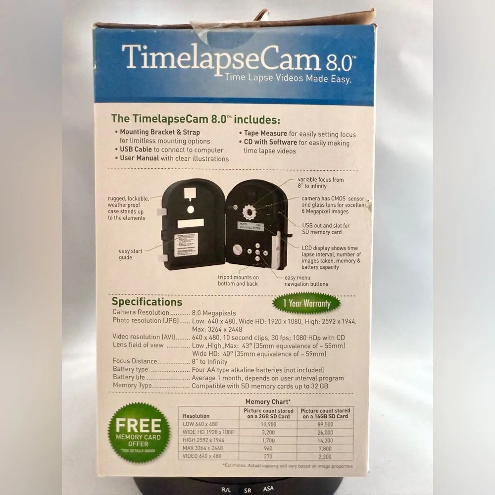 Timelapse Cam 8.0 HD Video Time Lapse Camera